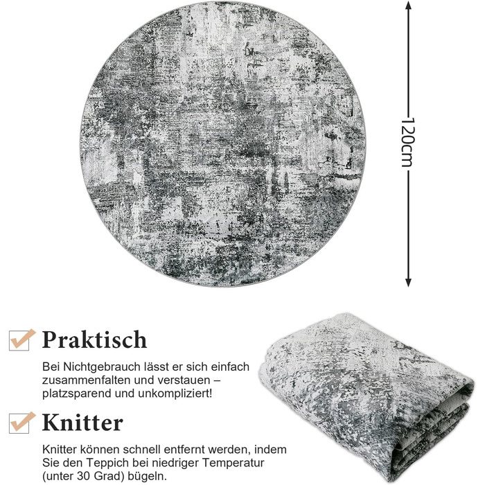 Килим для вітальні блакитного кольору, вінтажний, меланжевий, з ефектом вицвітання, короткий ворс, килими, миючий, неслизький, для спальні (160 см, сірий)