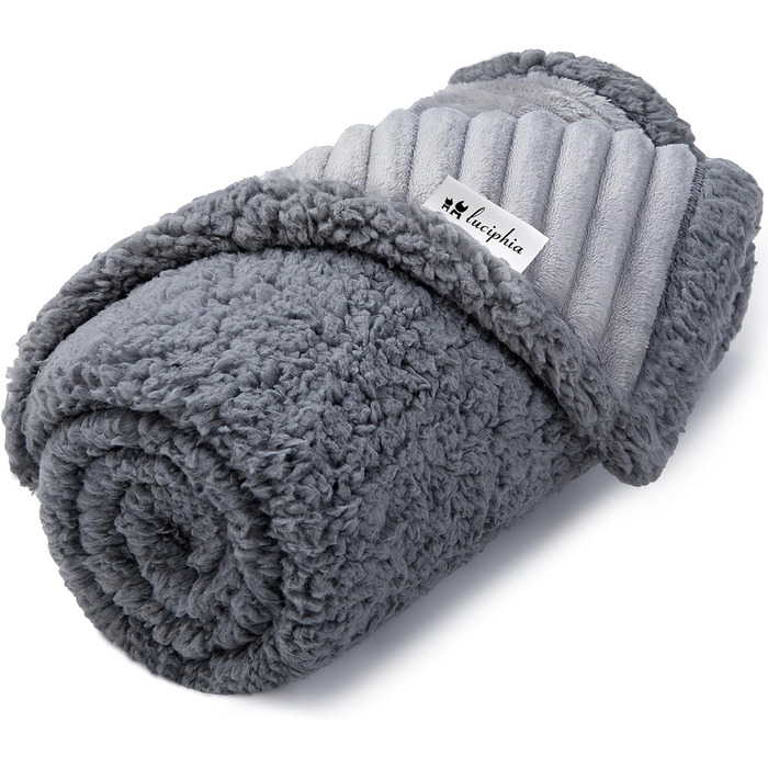 Водонепроникний плед для собак Luciphia, миючий, для собак, котів, цуценят, теплий, м'який флісовий плед Sherpa, для ліжка, дивану, канапи, сірий (102 * 145 см), розмір M (102 * 145 см)