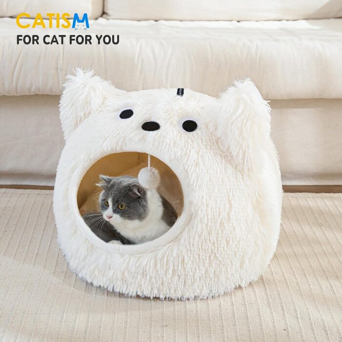 CATISM Cat Cave Cat Bed Washable Cat Sleeping Place for Cats Cute Monster Plush Pet Cat Head Pillow Cat House Cat Cushion Fluffy Kitten Puppy Snuggle Bed Pet Bed