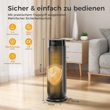 Електричний обігрівач Aroeve: 2000W, PTC кераміка, енергозбереження, 4 режими, таймер 24h, пульт, захист від перегріву та перекидання