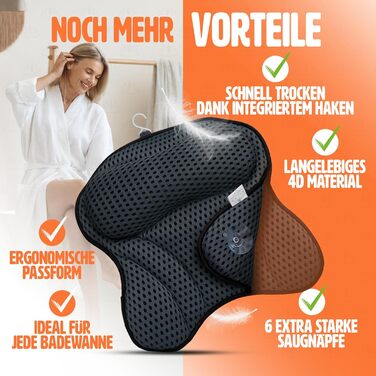 Bathtub Pillow – [TESTED QUALITY] - includes 6 extra strong suction cups – bath pillow with ergonomic fit for neck and back – high-quality neck pillow – [INCLUDES extra carrying bag] (Gray)