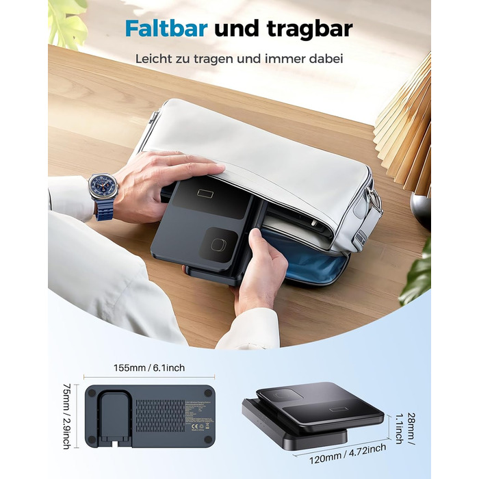 Бездротова зарядка EGV 3-в-1 для Samsung Galaxy S25 Ultra/S24/S23, Z Fold/Flip 7/6, Buds, Watch Ultra/8/7, знімний адаптер, чорний