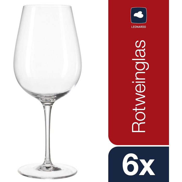 LEONARDO HOME Red Wine Glasses, Glass, Set of 6 (Pack of 1), 6