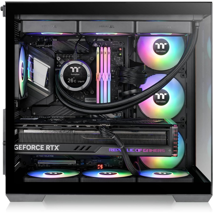 Корпус Thermaltake View 380 Wood Black ATX Mid-Tower з RGB підсвічуванням, білий, з вентиляторами та USB-C