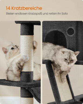 Когтеточка для котів Feandrea XXL, 168 см, з 13 стовпчиками, 2 платформами, 2 печерами, гамаком та іграшками, PCT165G01 (чорний)