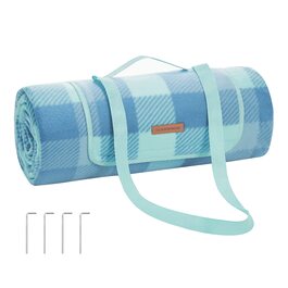 Плед для пікніка SONGMICS 200x200 см, водонепроникний, з 4 кілочками, для парку, саду, пляжу, складаний, зелено-блакитний