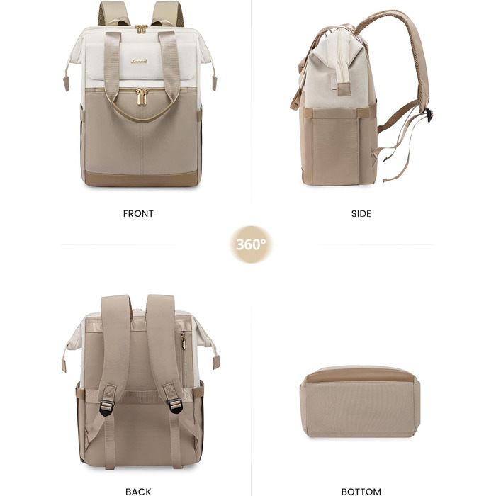 Сумка-рюкзак LOVEVOOK для жінок, водонепроникний рюкзак для ноутбука, шкільна сумка для підлітків, елегантний рюкзак для щодня, 15.6 дюймів, сумка для роботи, сумка для вчителя, рюкзак для подорожей, бежевий та хакі