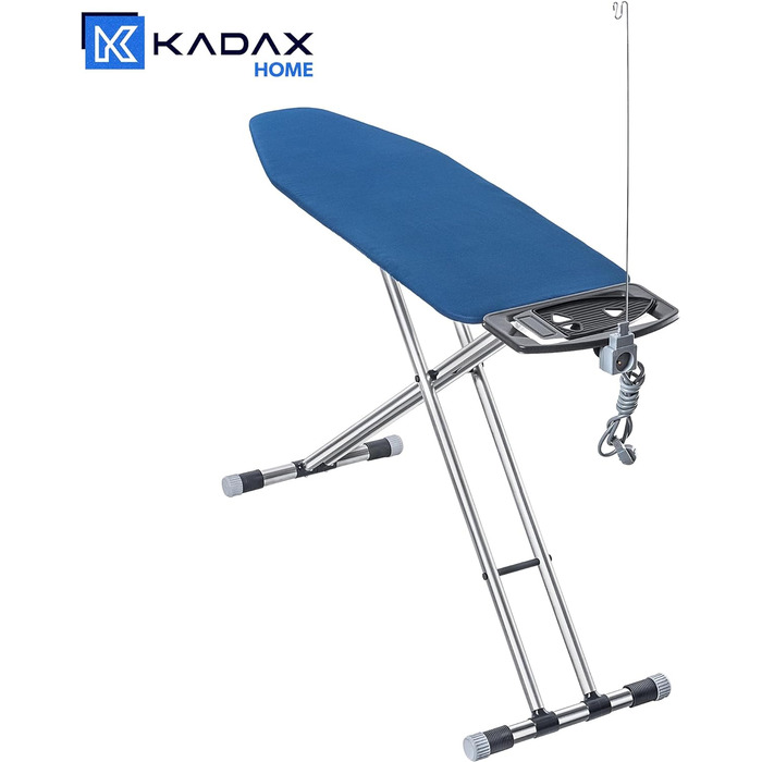 КADAX Розкладне прасувальне прізвисько 120x42 см з алюмінію з підставкою для праски та тримачем для кабелю, регульована висота, з розеткою (Темно-синій)