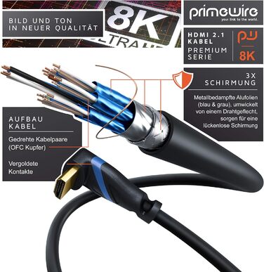 HDMI кабель 8K 2.1 з кутовим роз'ємором 90° - 3 метри - підтримка 8K@60Hz, DSC, HDR, eARC, VRR, Dolby Vision