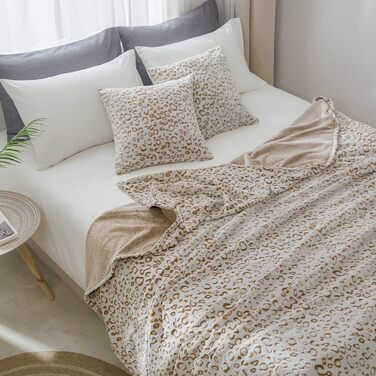 Плед з флісу FY Fiber House Leopard, 130x150 см, коричневий | М'який та теплий плед для дому