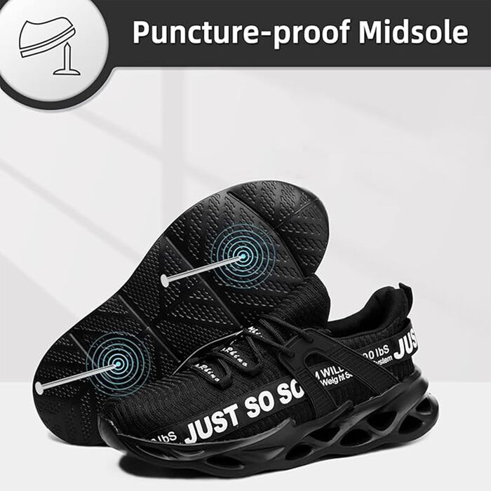 Зручні робочі черевики Furuian для чоловіків та жінок. Легкі, спортивні, дихаючі кросівки з металевим носком, антиковзаюча підошва, ідеальні для фітнесу та роботи (42.5 EU, Чорний)