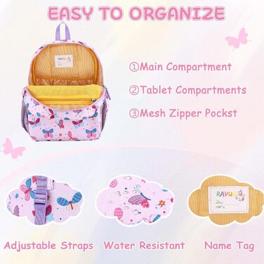 Дитячий рюкзак RAVUO для дівчаток та хлопчиків, шкільний рюкзак з нагрудним ремінцем, милий рюкзак з єдинорогом/динозавром для дітей 3-8 років, рюкзак для дошкільнят/1 класу, рюкзак з метеликом
