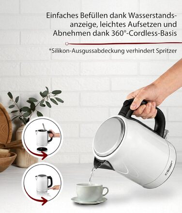 Електричний чайник Cloer 4511 з нержавіючої сталі, 2200 Вт, білий, 1 літр