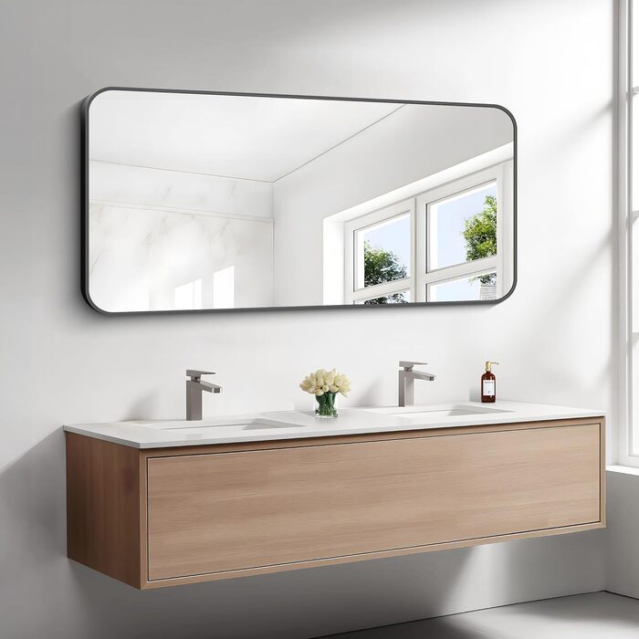 Дзеркало для ванної кімнати BONEWEI, 61 x 121.9 см, чорне прямокутне з рамою, для ванної, спальні, вітальні, монтаж на стіну