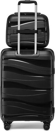 Набір валіз KONO 2 шт: велика валіза-тролі (56 см) + косметичка з поліпропілену, з 4 колесами та TSA-замком (кремовий білий)