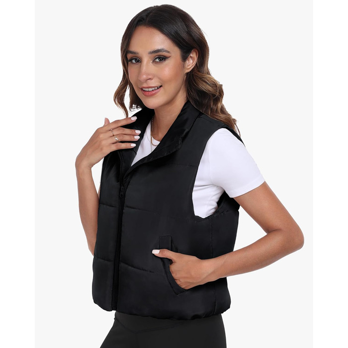 Жіноча жилетка-пуховик Memorose, тепла верхня куртка, без рукавів, з кишенями, чорна, для осені та зими