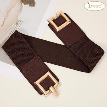 Жіночий широкий еластичний пояс JasGood з золотистою пряжкою. Широкий пояс для суконь, розмір L (80-90 см)