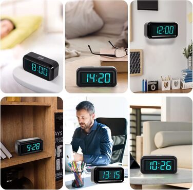 Цифровий будильник Timegyro з LED-дисплеєм, портативний для подорожей, настільний, 3 рівні яскравості, великий LED-дисплей 1.2' для спальні, вітальні, чорно-білий (чорно-синій)