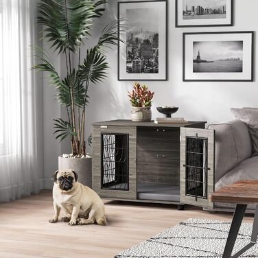 Клітка для собак PawHut з замком, подушкою та столиком, 80 x 56 x 63 см, сірий колір