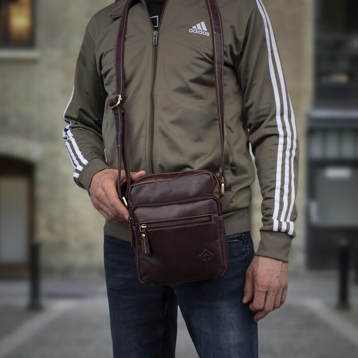 Чоловіча сумка через плече JOREY з натуральної шкіри - для бізнесу, роботи, подорожей (темно-коричнева)