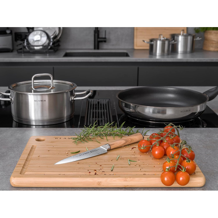 Японський ніж Santoku з дамаської сталі Klamer Premium, 18 см, кухонний ніж з оливкового дерева