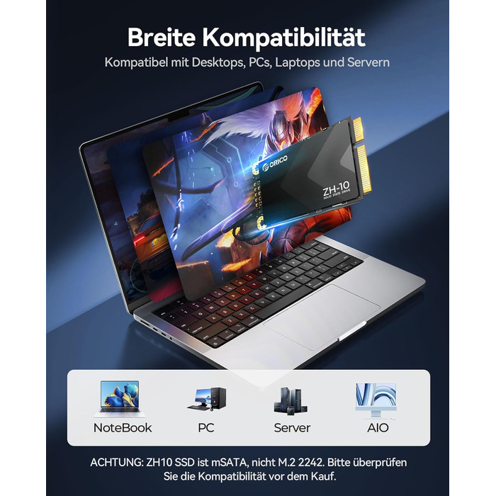 ORICO NVMe SSD 512GB M.2 PCIe 4.0 x4 - Внутрішній SSD з радіатором для ПК та ноутбуків