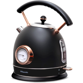 Електричний чайник Tro 1.8 л, нержавіюча сталь, 3 кВт, швидке кип'ятіння, регулятор температури, LED-підсвітка, автовимкнення, для дому, кухні, офісу, розкішного готелю (матова чорна та рожева золота)