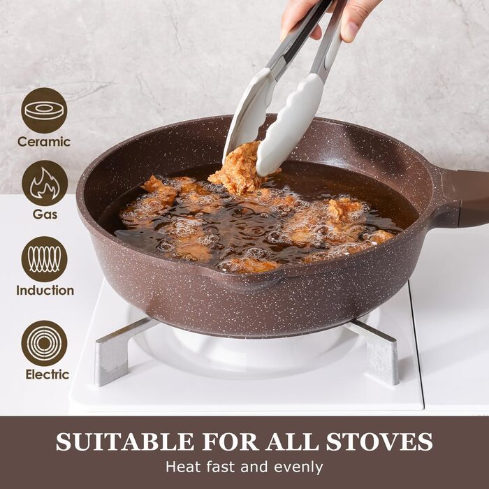 Сковорода SENSARTE з керамічним антипригарним покриттям, 28 см, швейцарське гранітне покриття, для приготування омлетів, сумісна з газовою та індукційною плитами, без PFOA/PTFE/PFAS, білий колір