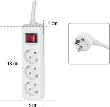 Мережевий фільтр Hama 3-fach з вимикачем економії енергії, 1.4м, GS сертифікат, для дому та офісу