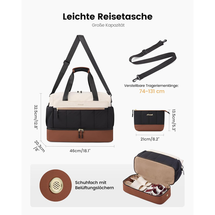 Сумка-валіза LOVEVOOK для жінок, легка, клінічна/лікарняна сумка, дорожня сумка-мішок, валіза ручної поклажі, спортивна сумка з відділенням для взуття (бежевий+світло-зелений+оливковий, M-30L)