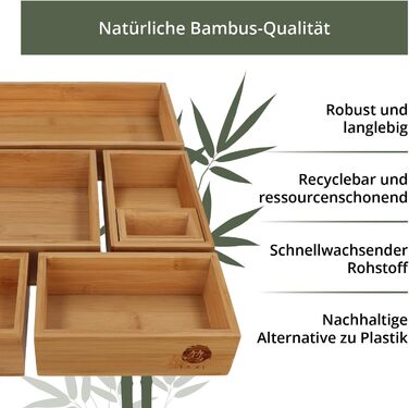TAKE® 6-Piece Drawer Organizer Set made of 100% Natural Bamboo - Boxes in various sizes for Kitchen, Bathroom & Office, Vanity Organizer, Drawer Organizer