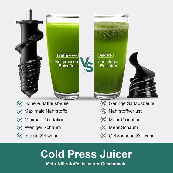 Фреш-прес Fretta Slow Juicer: холодний віджим, 200W, для овочів та фруктів, чорний