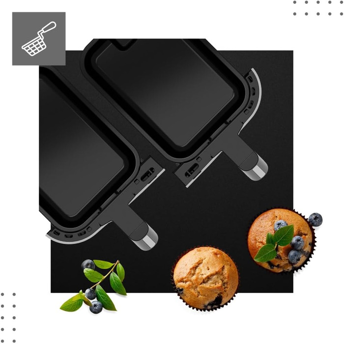 Фритюрниця VERTENZ Taste 90 9л з подвійною камерою, аерофритюрниця без олії, 8 програм, 2600 Вт, антипригарне покриття, чорна