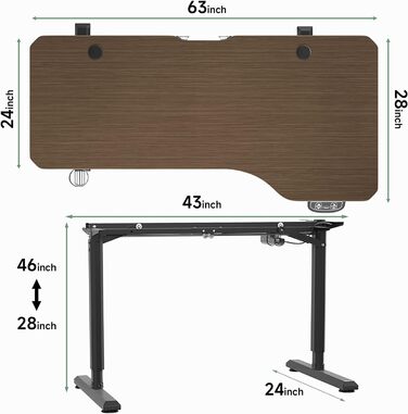 Електричний стіл Dripex з регулюванням висоти, 160x75x(71-117) см, для home office, горіх+чорний