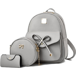 Жіночий рюкзак з PU шкіри: стильний щоденний рюкзак для подорожей, школи та роботи. Комплект сумок (сірий 03)