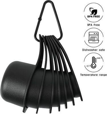 Black Measuring Cup and Spoon Set, 15 Pieces, Plastic, BPA-Free, Stackable, for Baking and Cooking