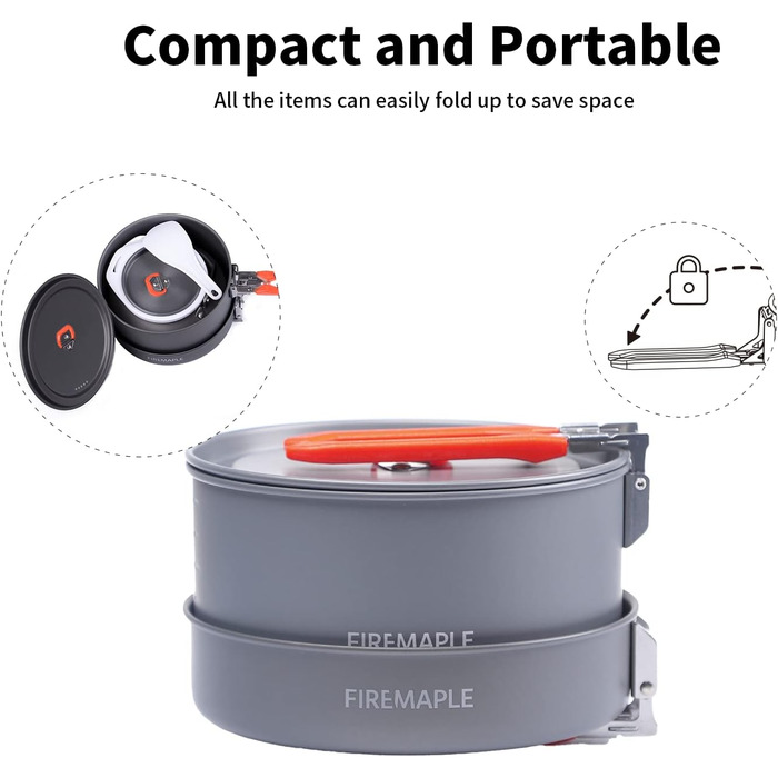 Набір кухонного посуду для кемпінгу Fire-Maple Feast 2: каструля, чайник, сковорода, миски та лопатка для 1-3 осіб (Помаранчевий)