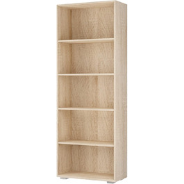 Книжкова шафа Casaria Vela 5 полиць 190x60x28 см, регульовані полиці, відкрита, дуб, для офісу та вітальні