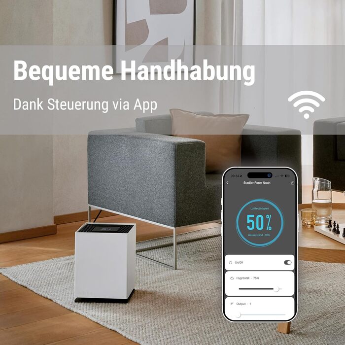 Зволожувач повітря Stadler Form Noah, для великих приміщень до 110 м², тихий, з Wi-Fi, гігростат, 4 режими та Turbo