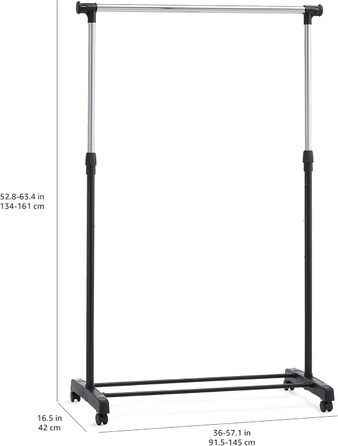 Amazon Basics Wardrobe with Two Shelves, White, ((91.5-145) x 42 x (134-161) cm (L x W x H), Chrome)