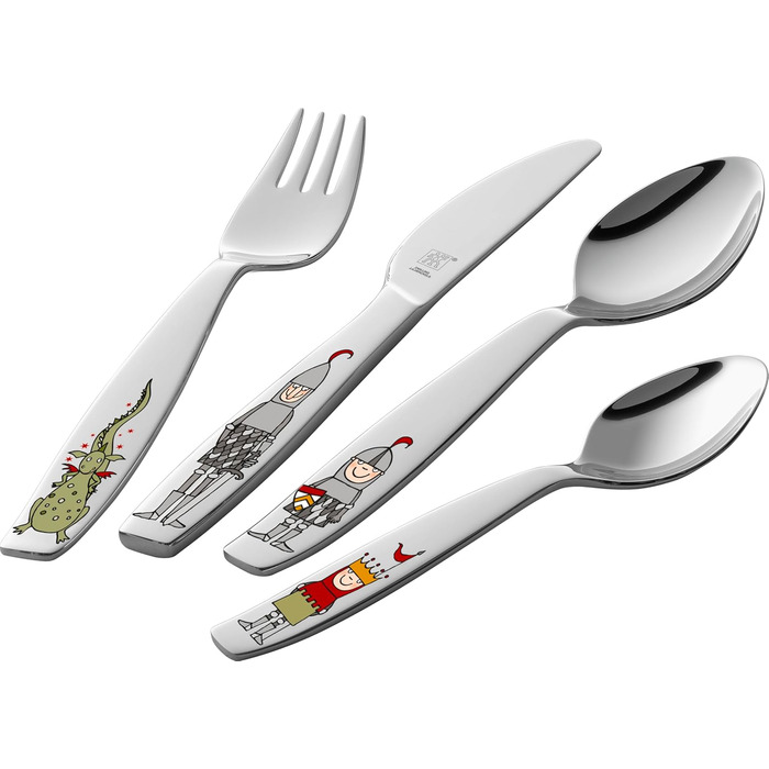 Набір дитячого посуду Zwilling Kinderbesteck Set, 4-piece, з тисненням зображень тварин, для дітей від 3 років, нержавіюча сталь 18/10, упаковка без пластику (Ritter Eckbert)