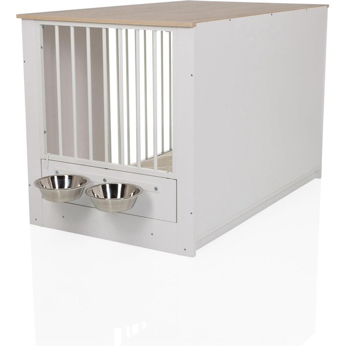 PAWHOME XL Клітка для собак, 102x60x66 см, білий/дуб, з мисками, до 30 кг