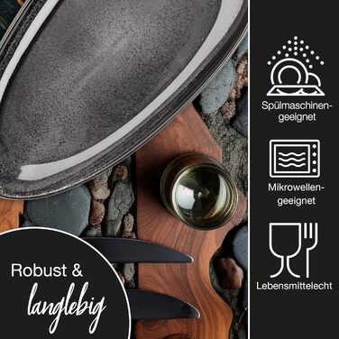 Набір сервірувальних тарілок Moritz & Moritz VIDA, антрацит (2 шт.) - великі тарілки з високоякісного порцеляну, сучасний дизайн, підходить для мікрохвильової печі та посудомийної машини, ідеально для салатів, м'яса на грилі, закусок та іншого