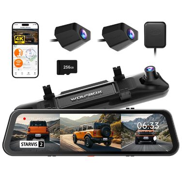Автомобільна камера заднього виду WOLFBOX G900 Tripro 4K + Dashcam 2.5K/1080P, STARVIS 2 IMX678, WiFi, GPS, 256GB карта, голосове керування