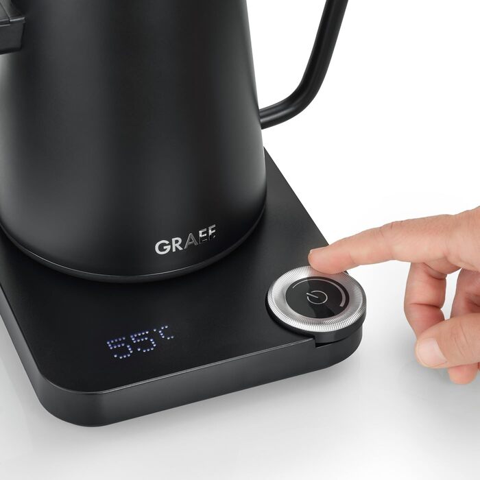 Чайник Pour-Over GRAEF GK502, з регулюванням температури та таймером, з гусячим носиком, 900 мл, матовий чорний