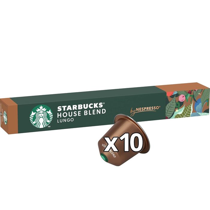 Капсули для кави Starbucks House Blend суміш для Nespresso, середнього обсмаження, капсули 10 x 10 (100 капсул) 10 г (10-ка)