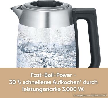 Електричний чайник Severin WK 3480 з регулюванням температури та 5 програмами заварювання, 1.7 л, 3000 Вт, нержавіюча сталь