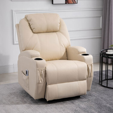 HOMCOM Electric Recliner Chair, TV Chair, Massage Chair, Massage Function, Reclining Function, Faux Leather, Beige, 82 x 97 x 110 cm | Aosom
