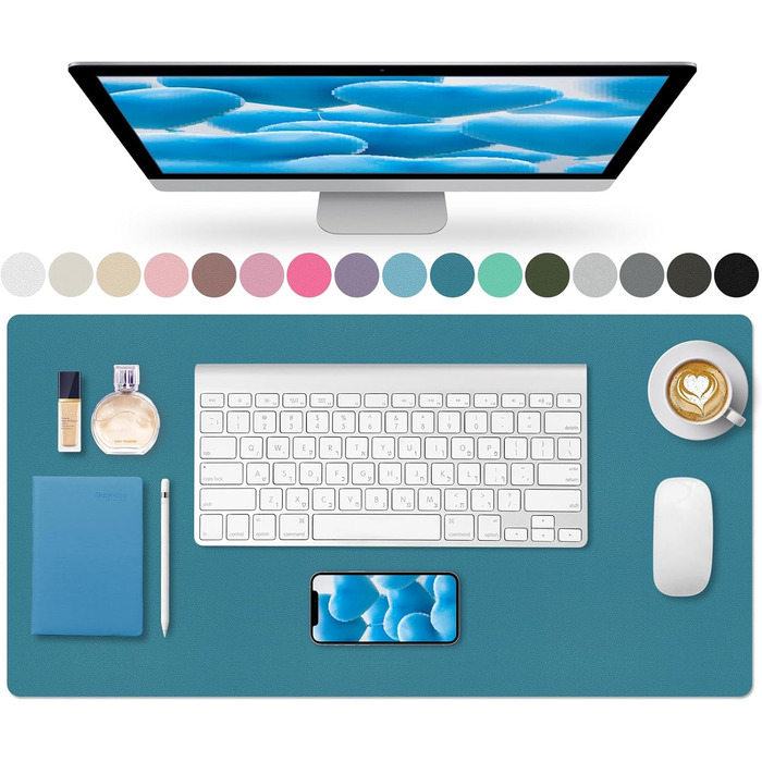 Підкладка на стіл 80x40 см з PU-шкіри, килимок для миші, захист столу, антиковзаюча підкладка для офісу та дому (Хimmelblau, 80 x 40 см)