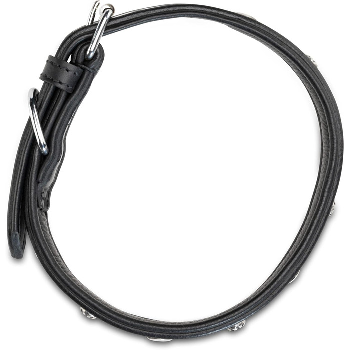 Нашийник для собак Jack Russell з натуральної шкіри чорного кольору з аплікаціями у вигляді серця та квітки, подвійний шар, розмір S (26.0-36.0)